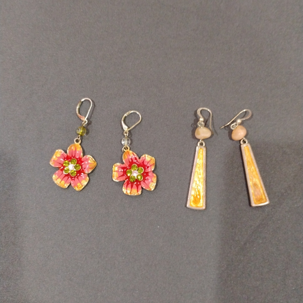 Floral Pink & Green Enamel Drop Earrings - Women Jewelry